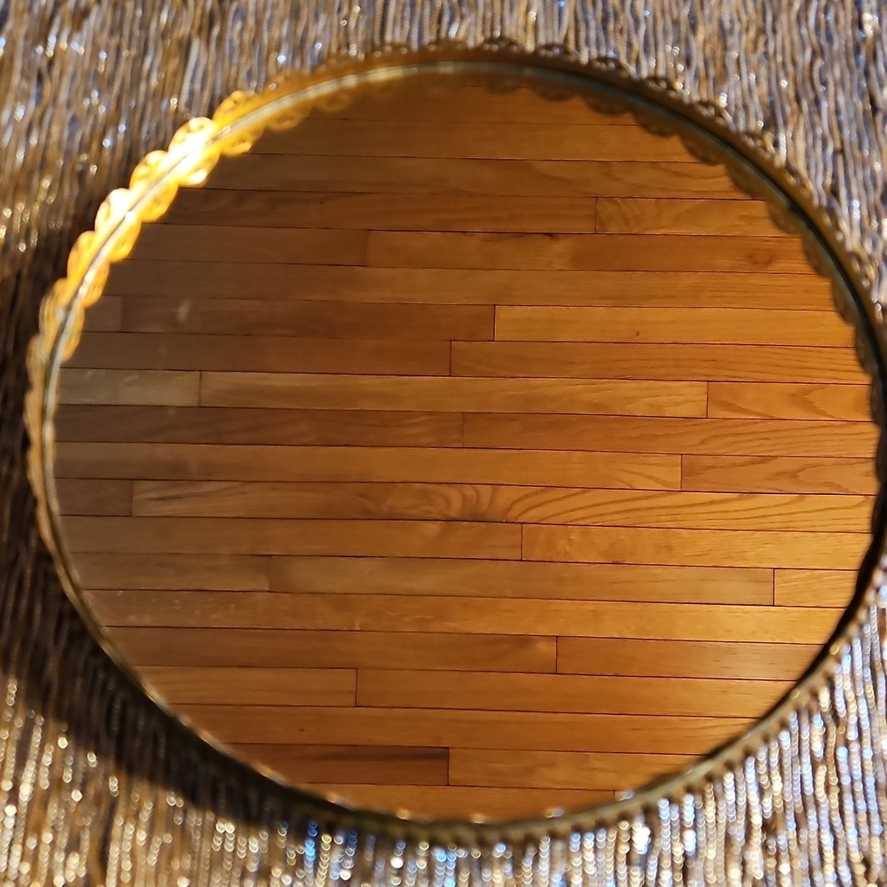 Antique Mirror Victorian Dresser Vanity Mirror Lazy Susan Turntable Round Brass